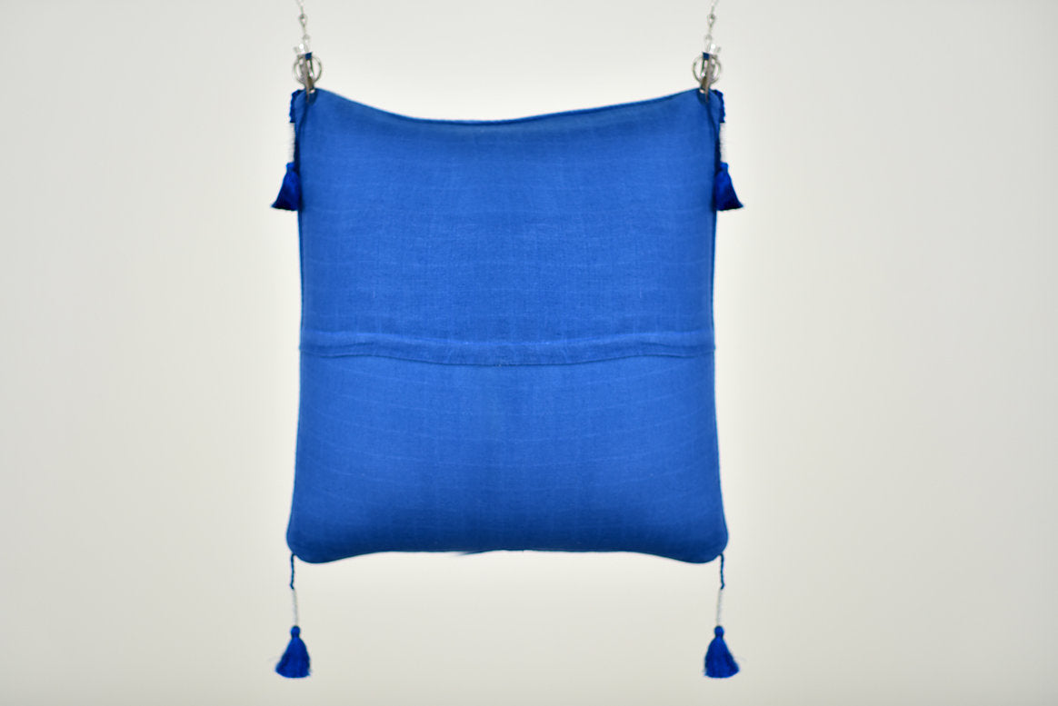 Amber deep blue cushion with tassels